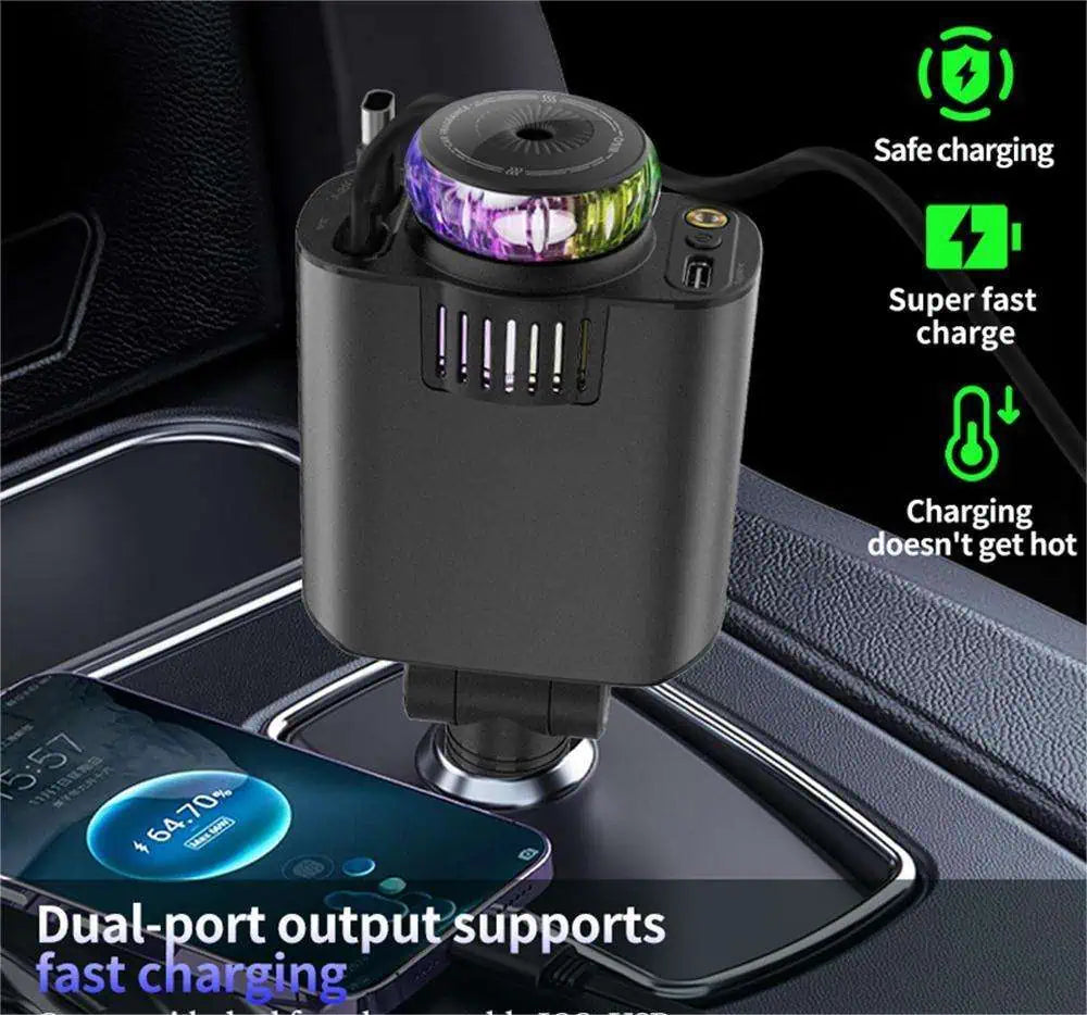 5-in-1 Starlight Car Charger with Aromatherapy & Retractable Cable