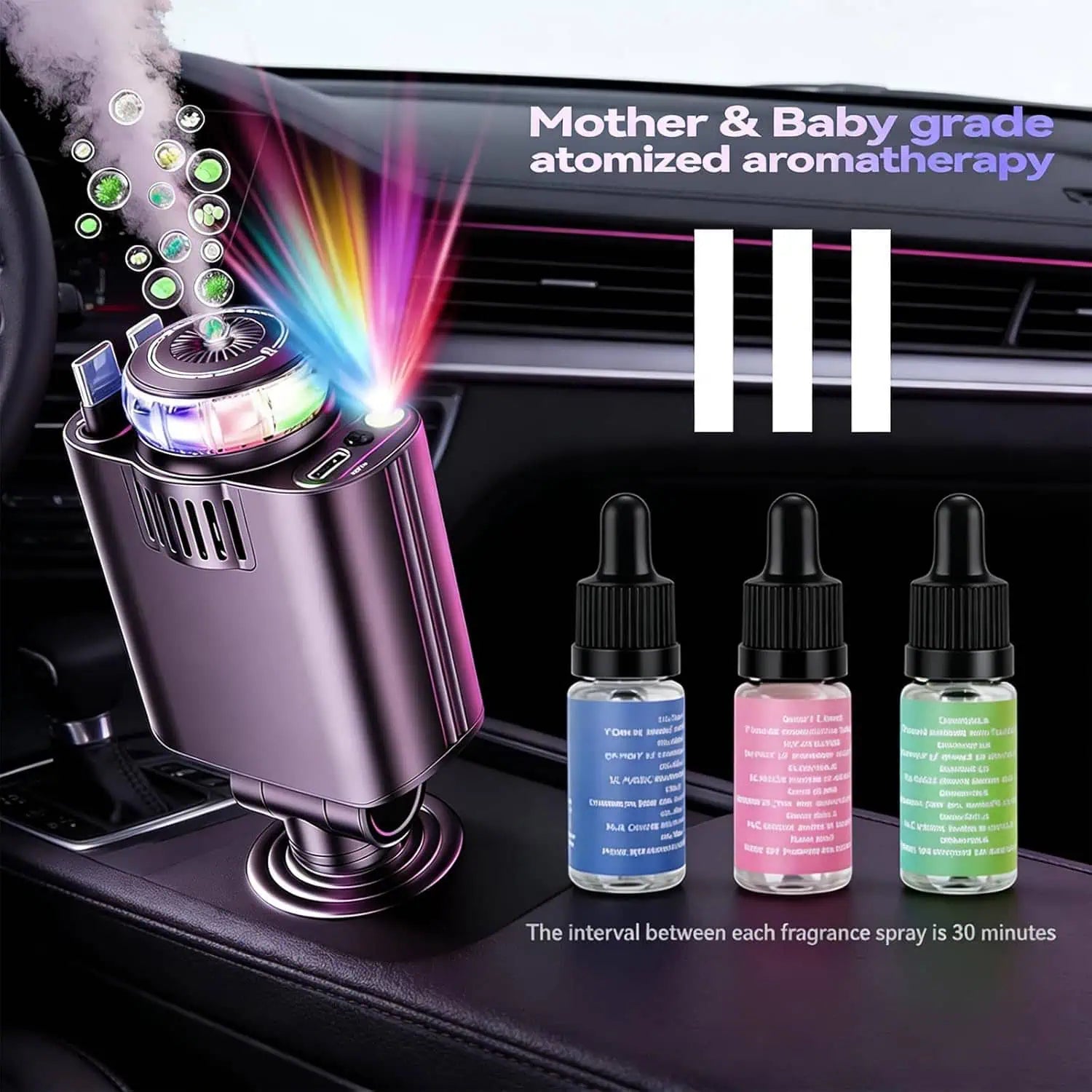 5-in-1 Starlight Car Charger with Aromatherapy & Retractable Cable