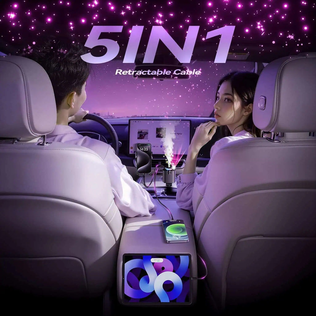 5-in-1 Starlight Car Charger with Aromatherapy & Retractable Cable