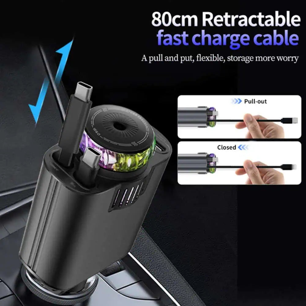 5-in-1 Starlight Car Charger with Aromatherapy & Retractable Cable